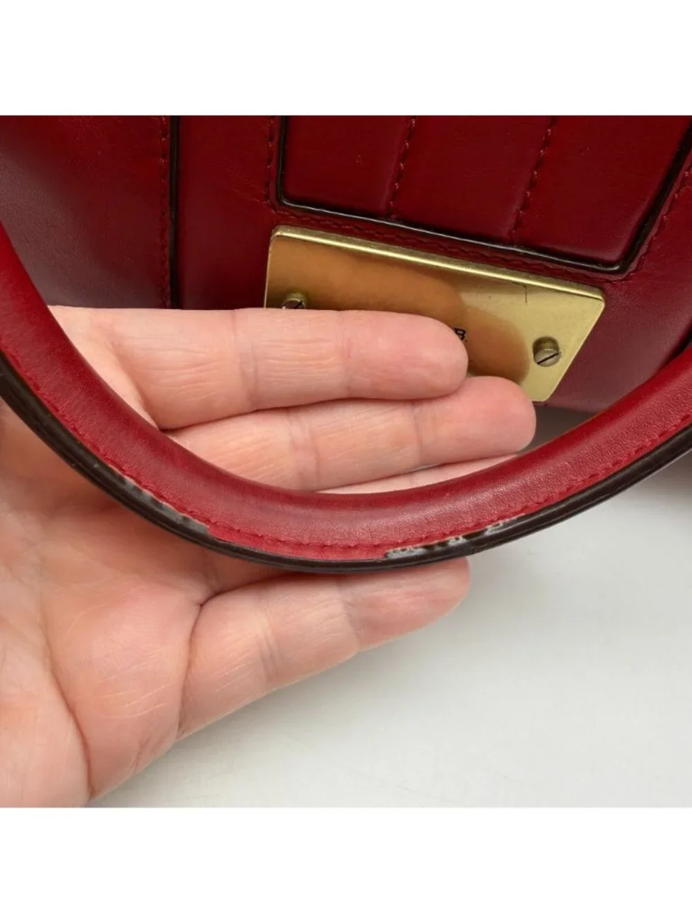 VTG LAMB red leather satchel hand bag Gwen Stefani barrel bag top handle pockets